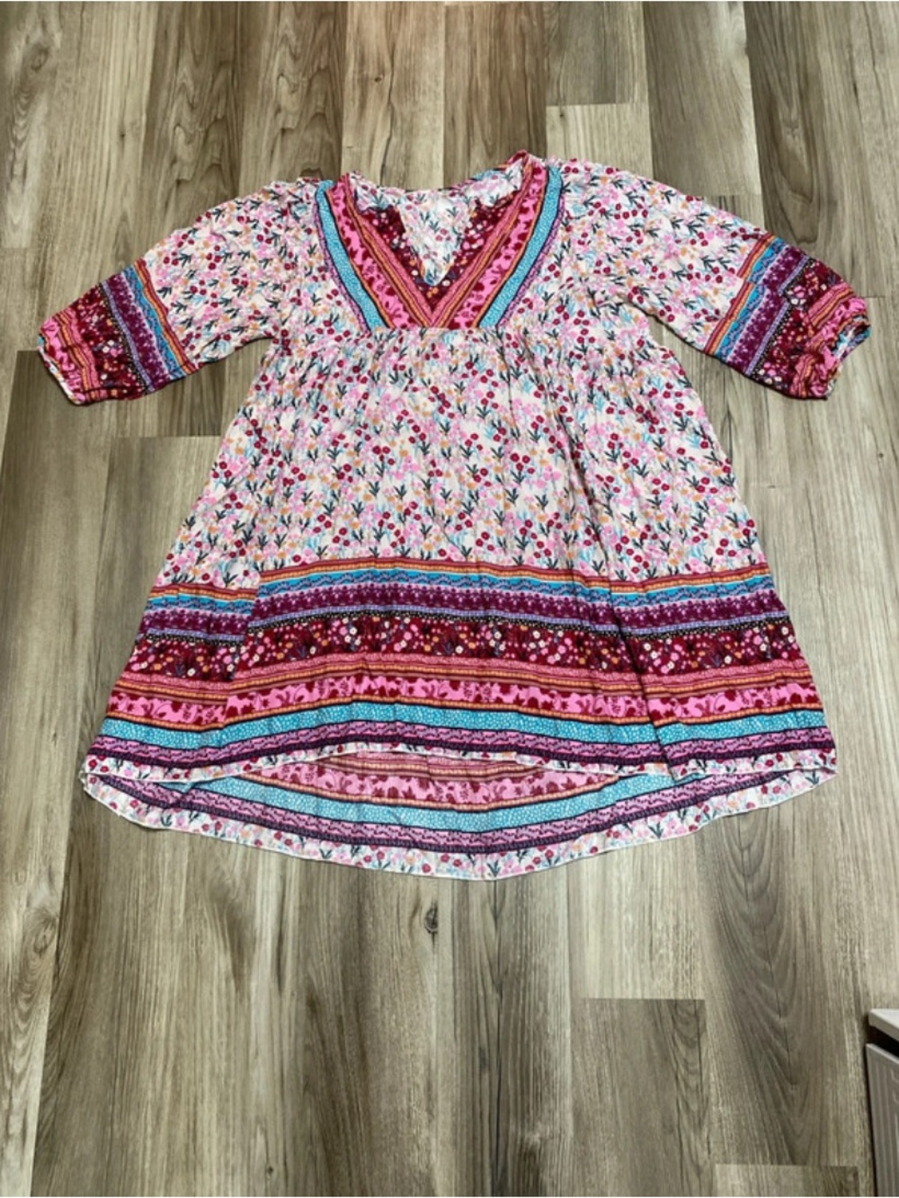 Floral Pink V-Neck Boho Blouse